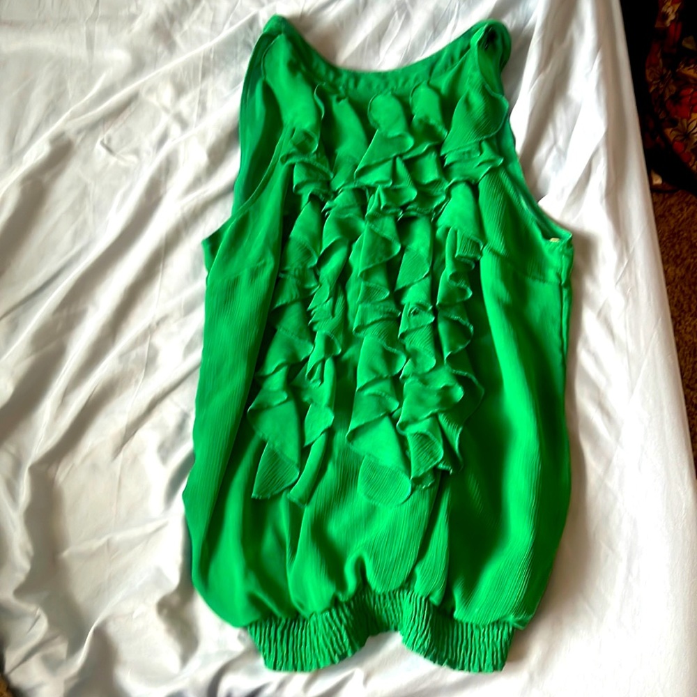 Ruffle Green Blouse-WOSSINO XS